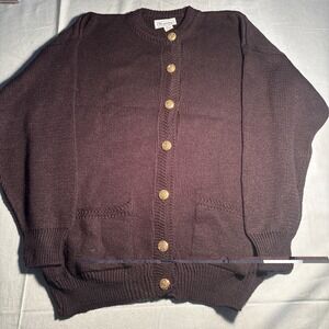 Brunny Vintage Cardigan Sweater Brown Gold Crest Buttons Made in USA Mens Medium